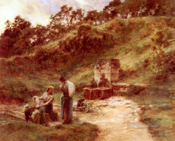 レオン・オーギュスティン・レルミット Painting - プレ・ド・ラ・フォンテーヌの田園風景 農民レオン・オーギュスタン・レルミット